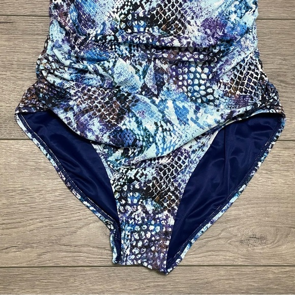 Spanx Blue Python Nile Bra-llelujah Underwire One Piece Swimsuit Blue Sz 10 D/DD - Picture 5 of 9